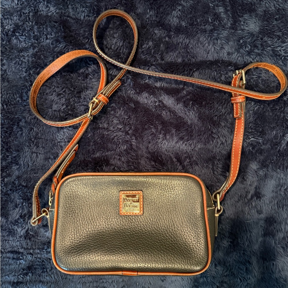 Dooney & Bourke Black Pebbled Leather Crossbody with Brown Trim